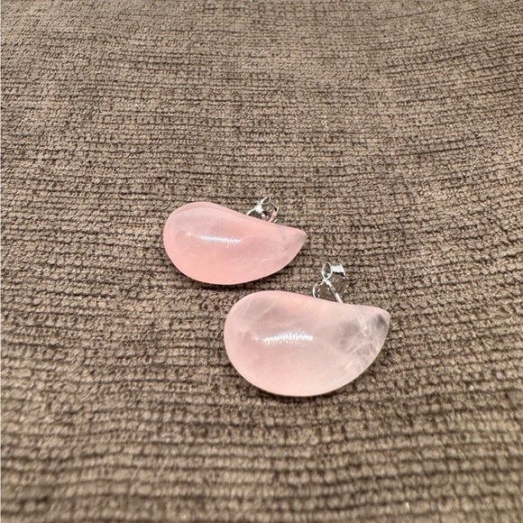 Sterling silver rose Quartz tear drop stud earrings - Picture 3 of 11